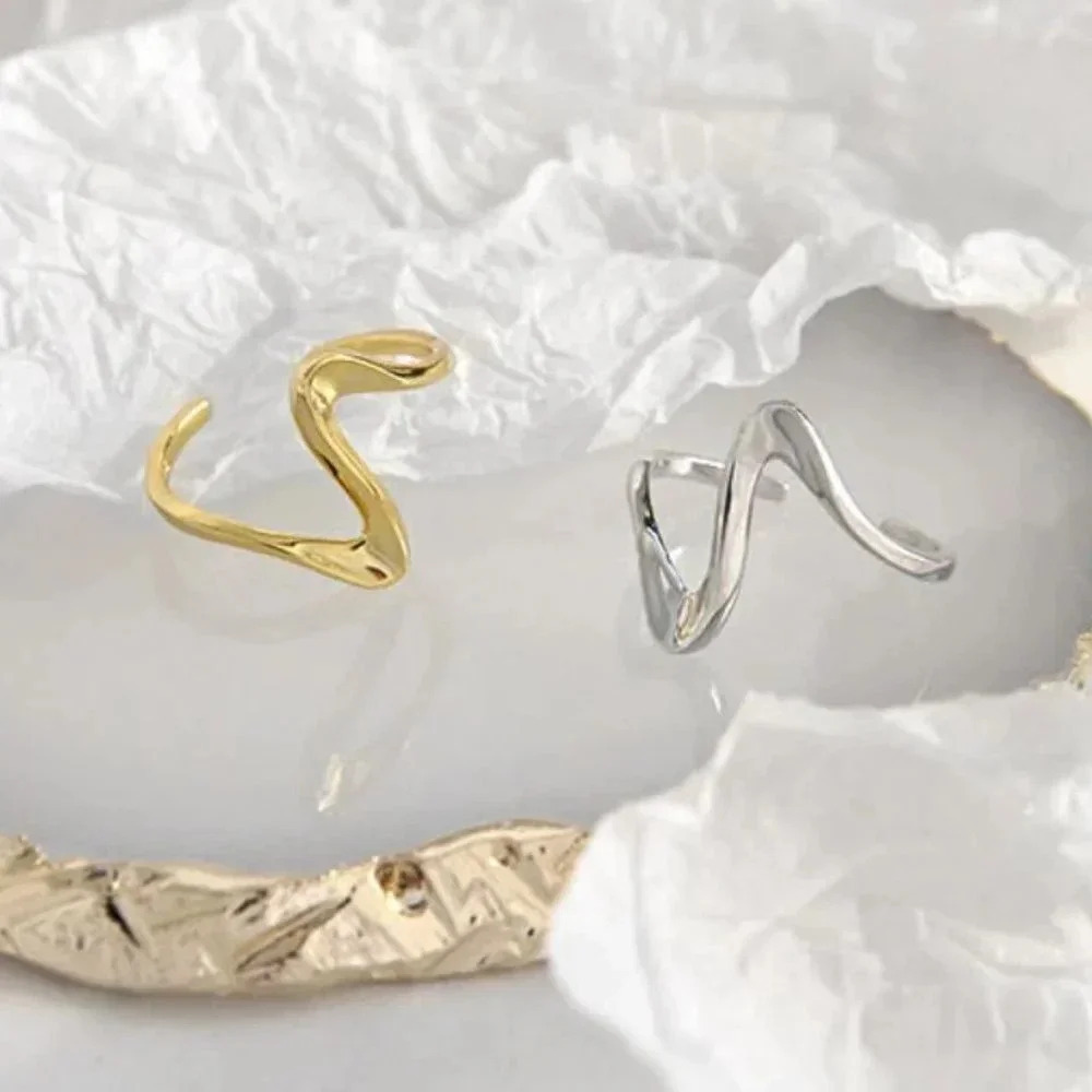 Minimalist 925 Sterling Silver Wave Ring Dainty Minimalist Geometric Ring